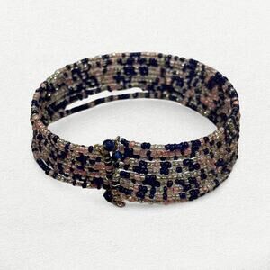 Boho Beaded Bracelet Cuff in Pink, Clear and Blue